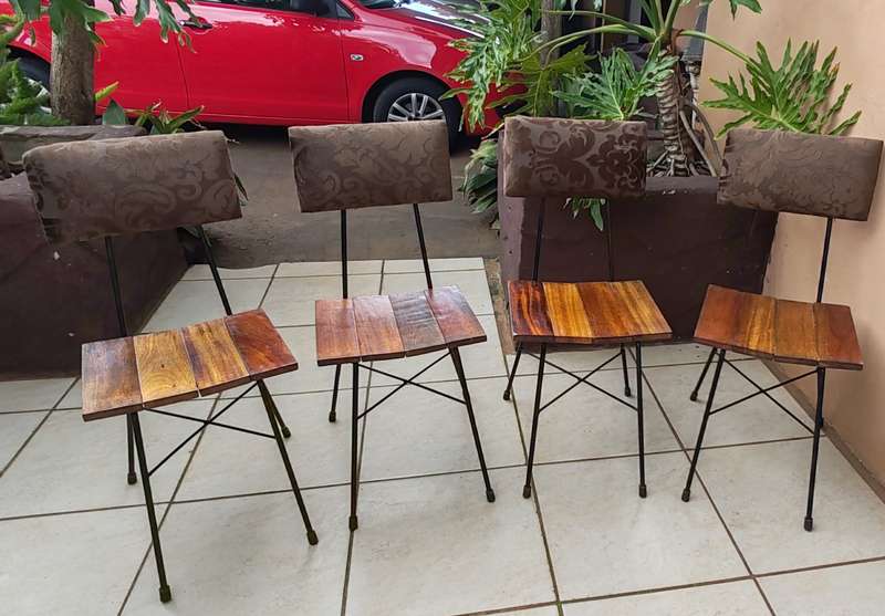 4 Metal wooden slattered padded back chairs