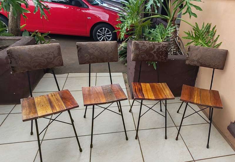 4 Metal wooden slattered padded back chairs