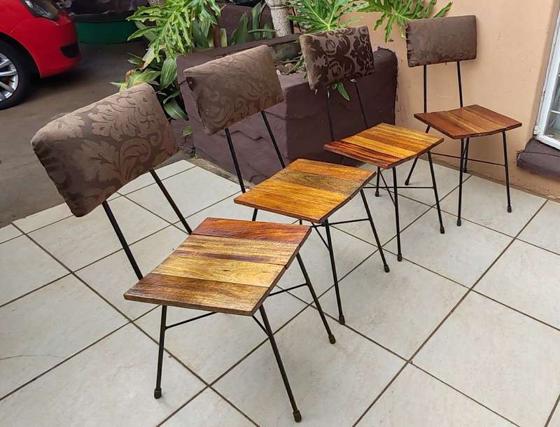 4 Metal wooden slattered padded back chairs