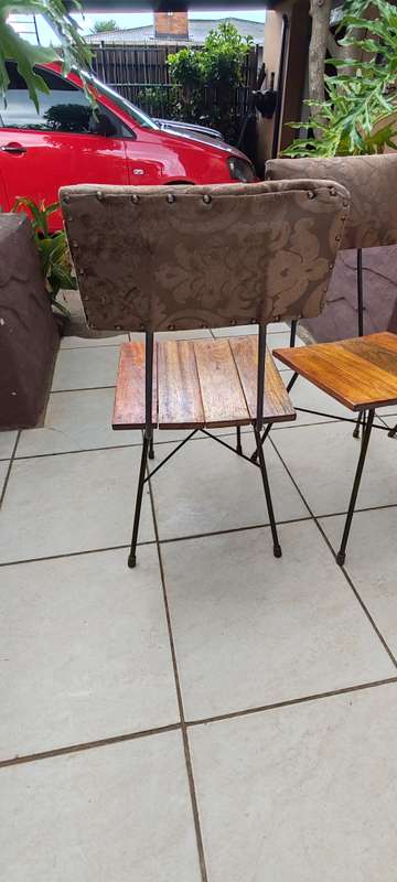 4 Metal wooden slattered padded back chairs
