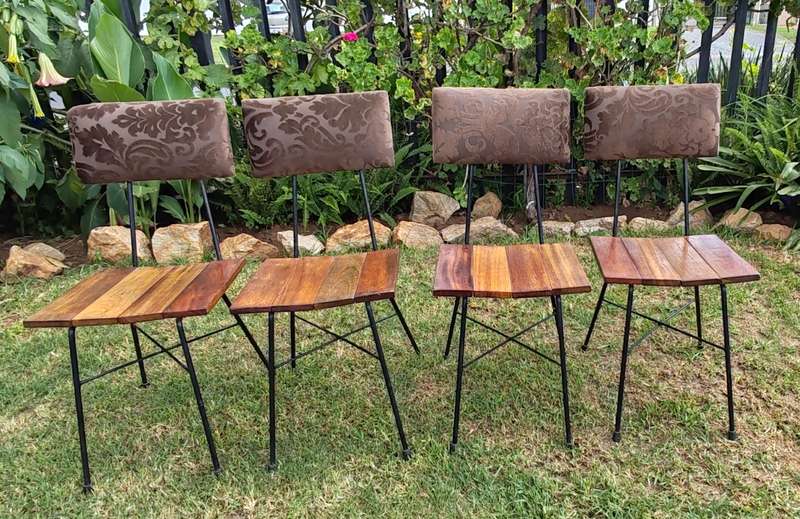 4 Metal wooden slattered padded back chairs