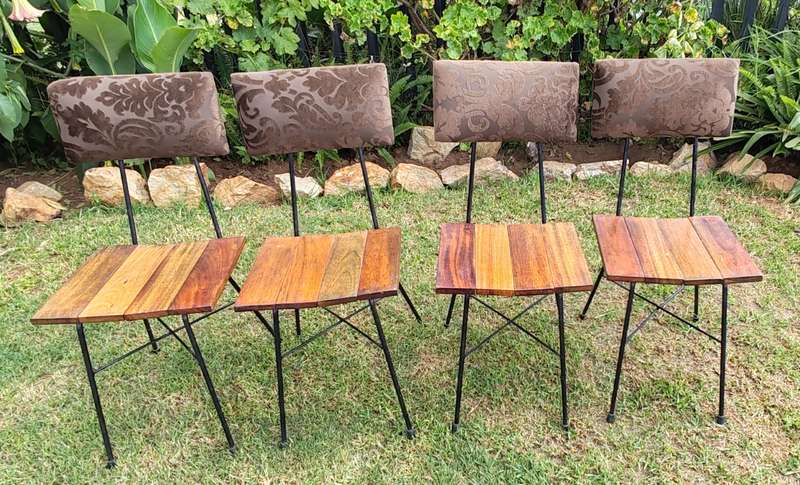 4 Metal wooden slattered padded back chairs