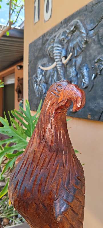 2 lovely statuesque eagles with the Chief wooden carvings.