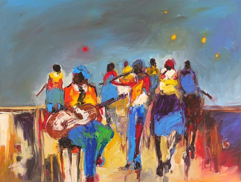 CHARLES NKOMO OIL ON CANVAS ON BOARD 56 X 75CM