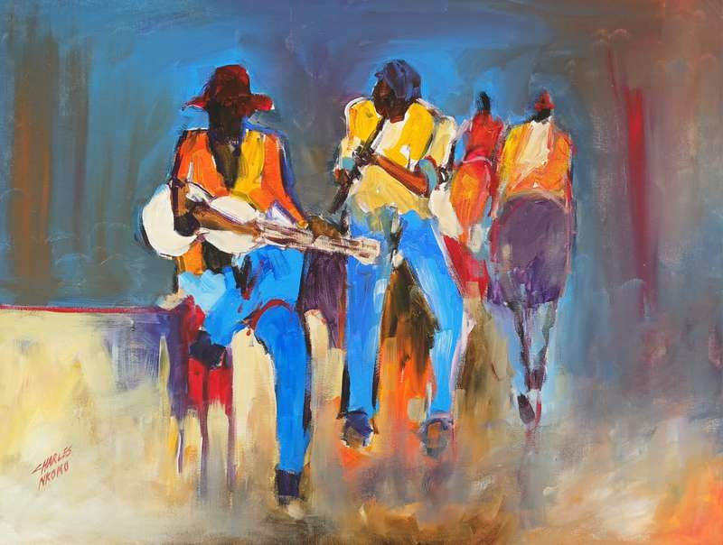 CHARLES NKOMO OIL ON CANVAS ON BOARD 65 X 74CM