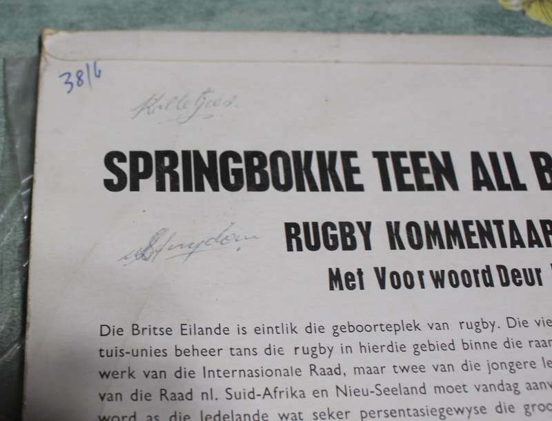 Rare! Toets Hoogtepunte Springbokke vs All Blacks 1960 Rugby kommentaar deur Awie Labuschagne LP.