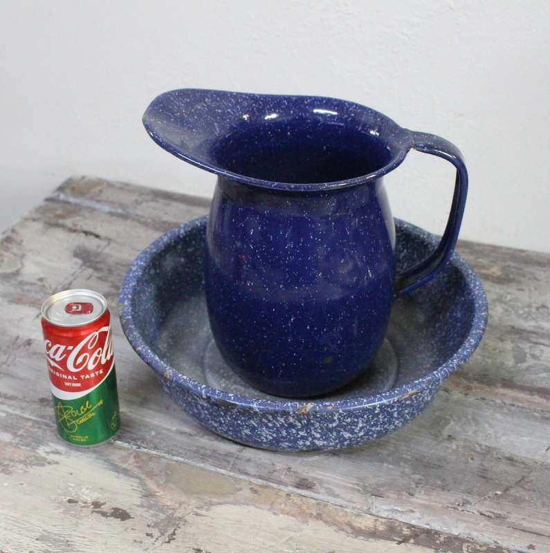 Beautiful Blue Enamel Jug & Basin.