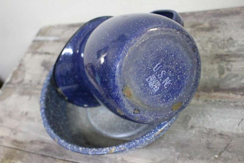 Beautiful Blue Enamel Jug & Basin.
