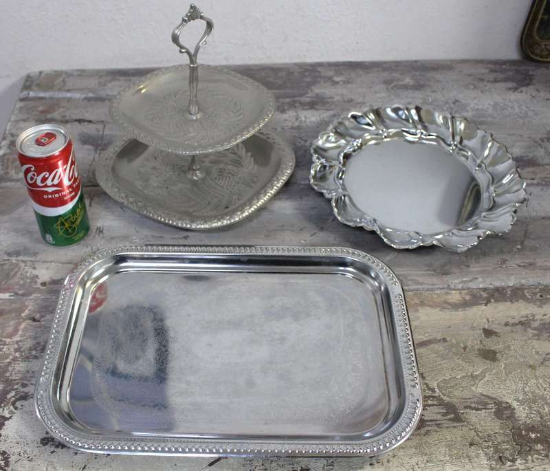 Beautiful Vintage Cookie Dish & two silver trays. All for one price!