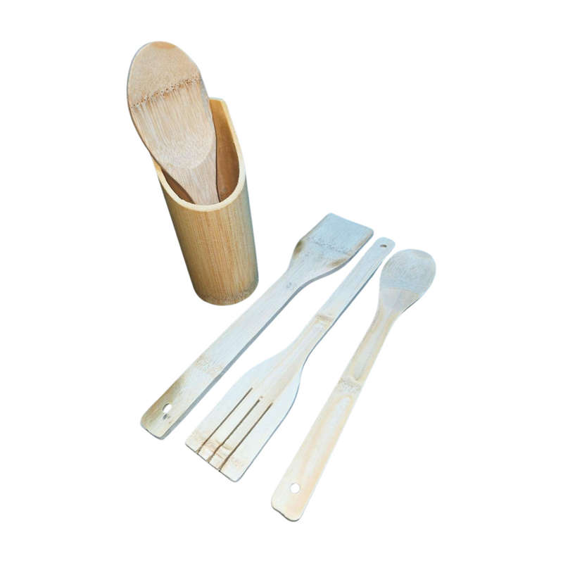 5 Pc Natural Bamboo Cooking Spoon Set with Stand