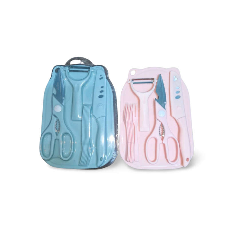 (Open Box) Kitchen Set - 5-Piece - Knife, Scissors, Peeler, 6 Serving Forks and Cutting Board (Pink)