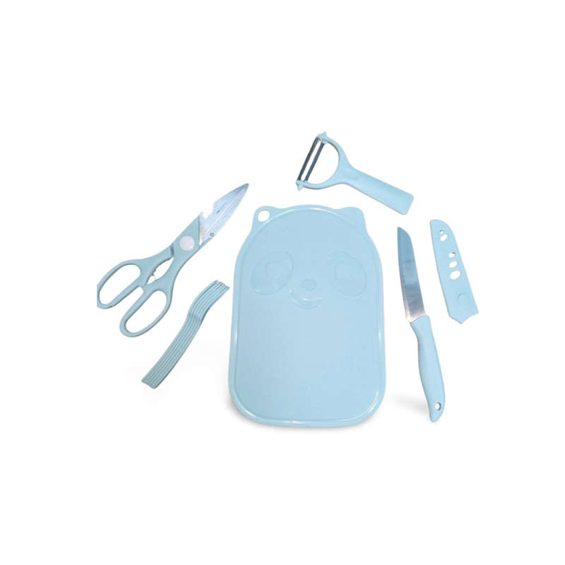 (Open Box) Kitchen Set - 5-Piece - Knife, Scissors, Peeler, 6 Serving Forks and Cutting Board (Blue)