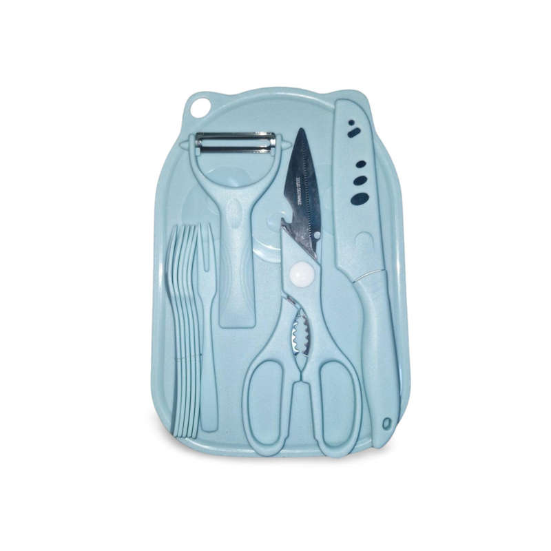 (Open Box) Kitchen Set - 5-Piece - Knife, Scissors, Peeler, 6 Serving Forks and Cutting Board (Blue)