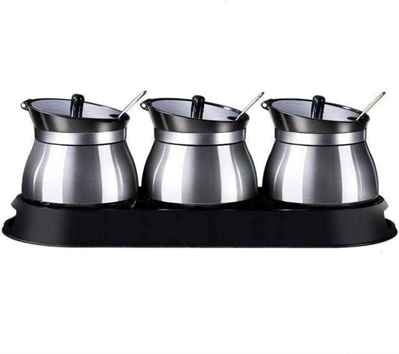 Set of 3 Condiments Jars - Silver