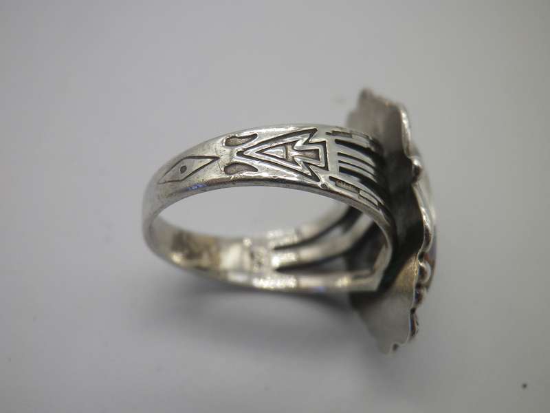 Vintage Navajo Designer Sylvia Chee Natural Turquoise Sterling Silver ring. 5.8g Size: N RARE!!!