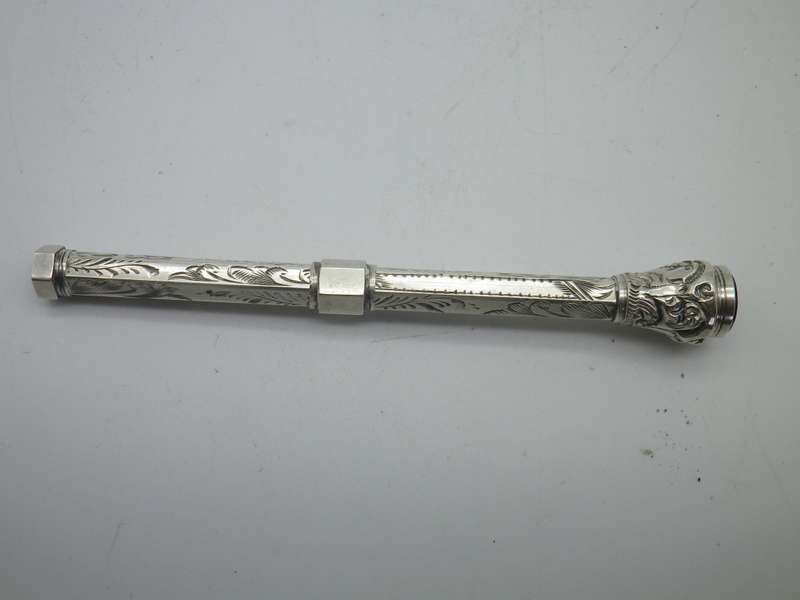 Antique Silver propelling pencil with agate finial inset