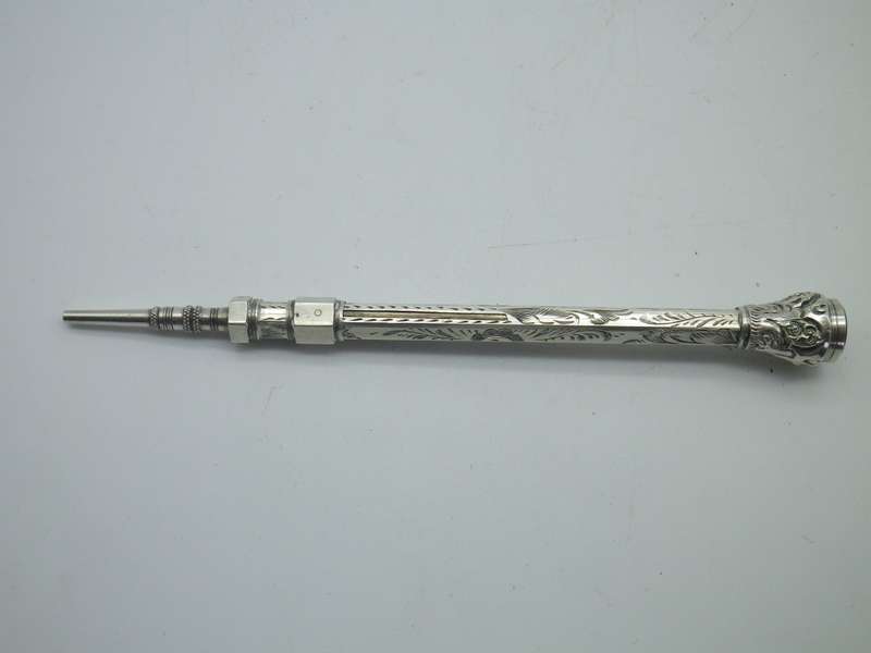 Antique Silver propelling pencil with agate finial inset