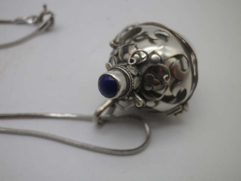 Sterling Silver Vintage Necklace - ball in cage on silver chain.