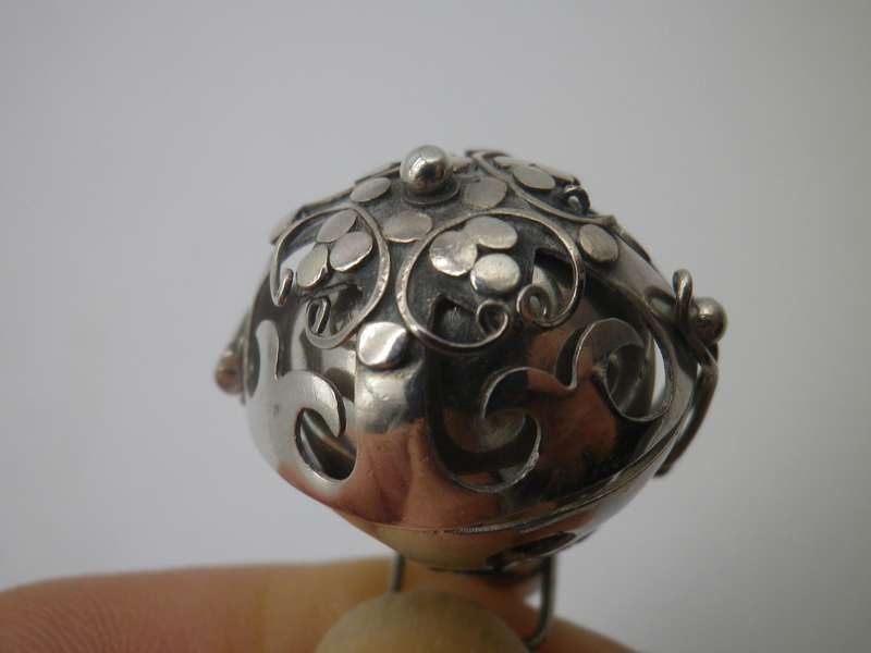 Sterling Silver Vintage Necklace - ball in cage on silver chain.