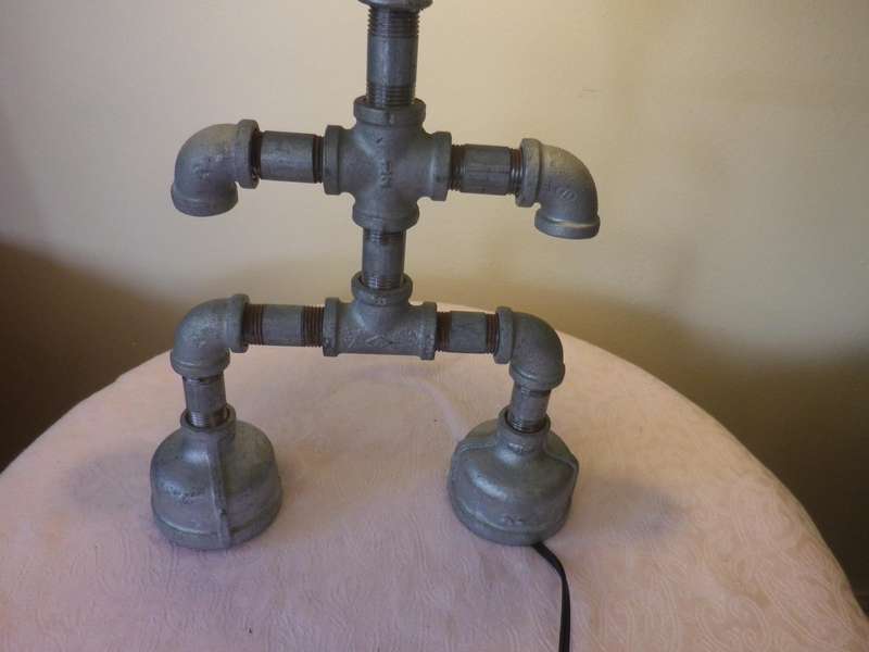 Industrial "ROBOT" Bespoke Table lamp. Made with plumbing parts. Working. Globe Included