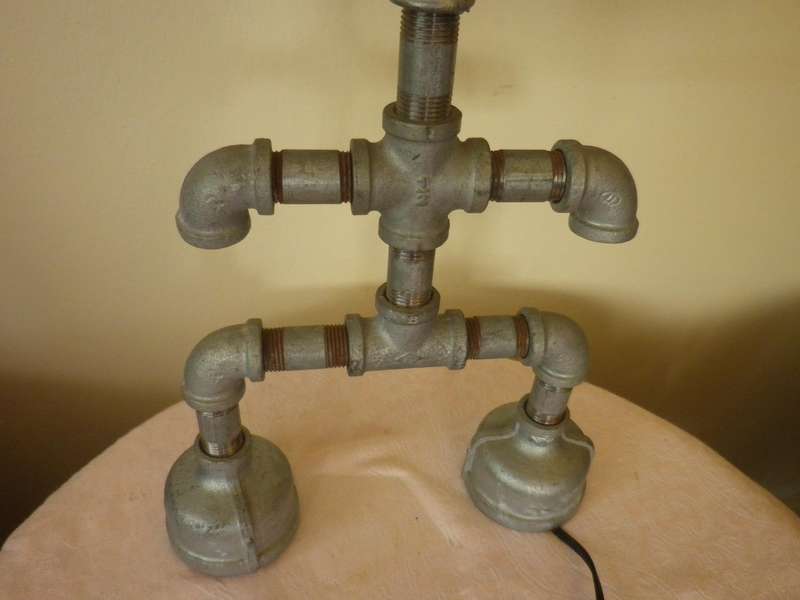 Industrial "ROBOT" Bespoke Table lamp. Made with plumbing parts. Working. Globe Included