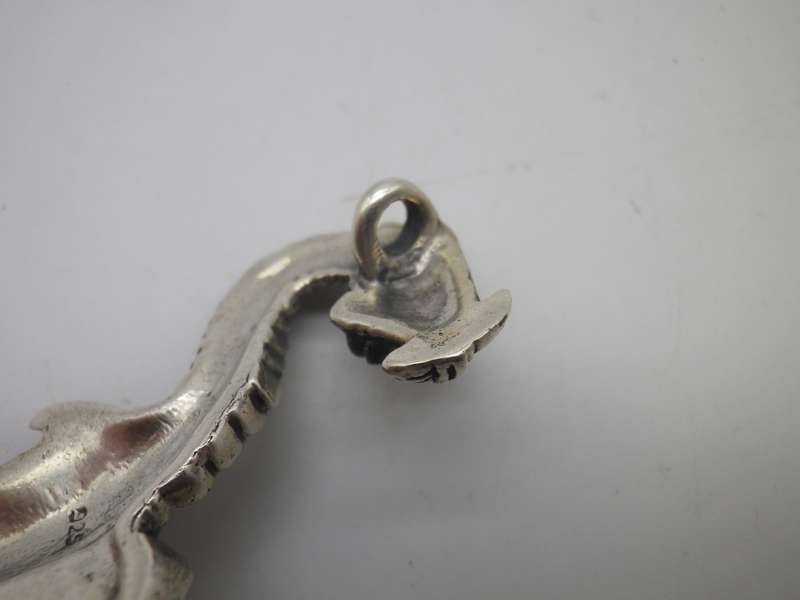 Vintage STERLING SILVER Spectacular Large Horned DRAGON pendant. 16g 7x2.5cm
