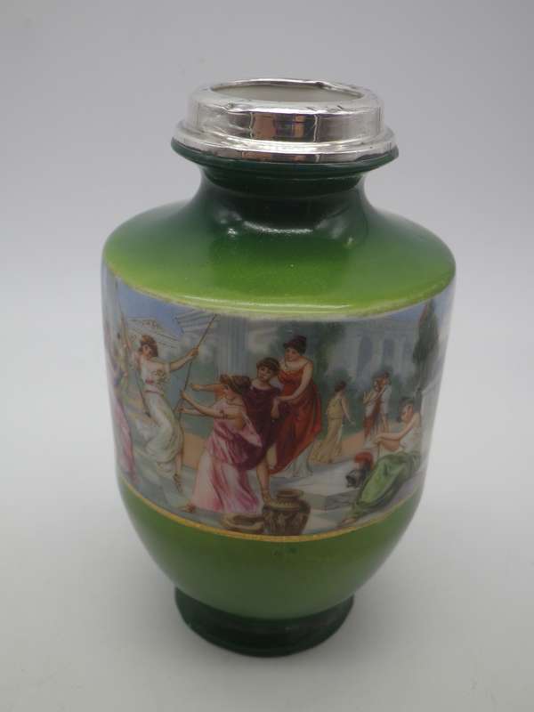 Antique Victorian porcelain vase with Hallmarked Silver rim. London 1910