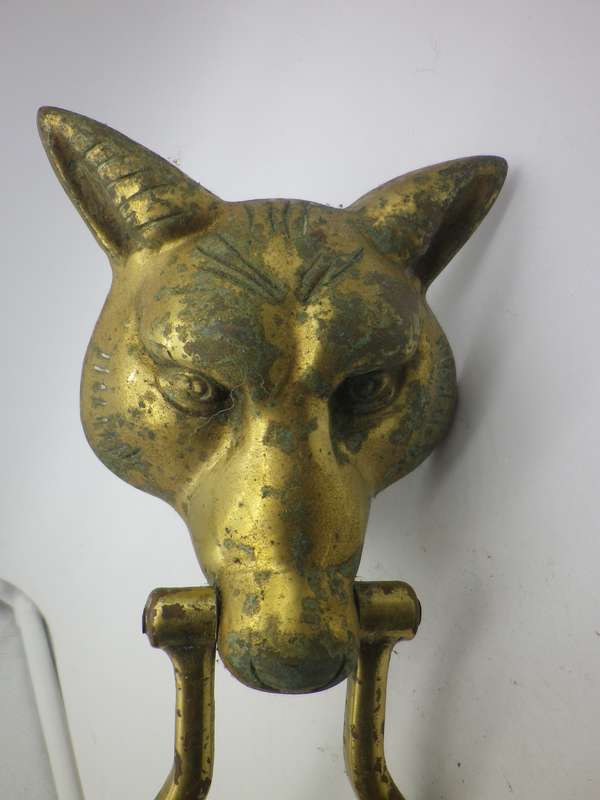 Large Vintage WOLF Door knocker! Brass plated Cast Metal. Dramatic