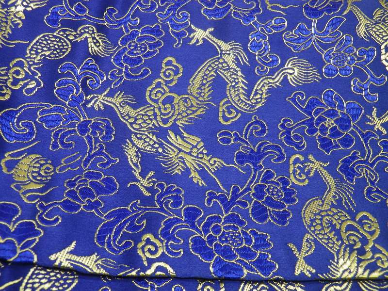 Pretty Blue & Gold Chinese Yun Silk and Cotton Brocade scarf. Year of the Horse 2014. Boxed