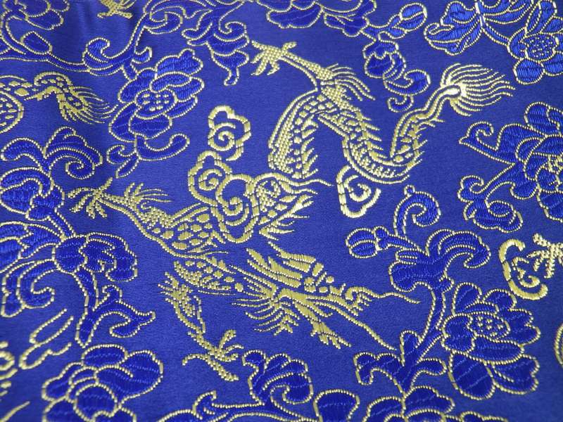 Pretty Blue & Gold Chinese Yun Silk and Cotton Brocade scarf. Year of the Horse 2014. Boxed
