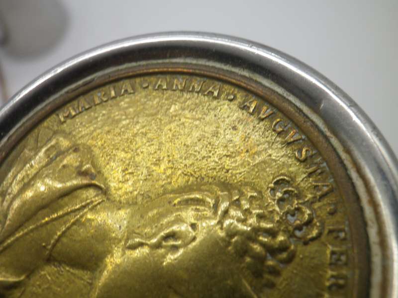 Vintage 18/8 Stainless Steel Italy cyclindrical Container. Maria Anna Augusta Ferdnandi medal in lid
