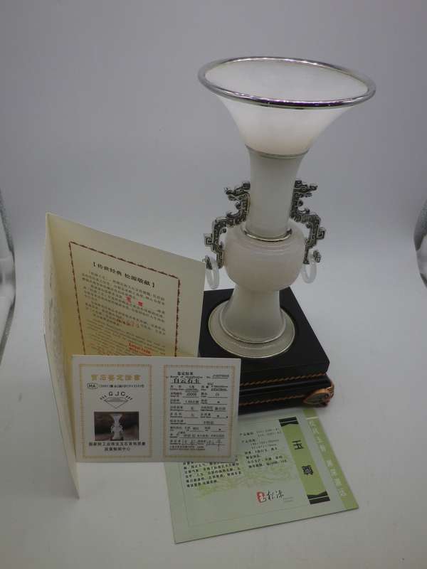 Fabulous Chinese loyal jade wine vessel, boxed with full paperwork.