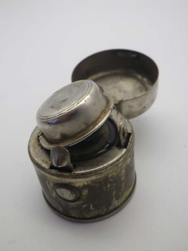Antique (probably Victorian) Miniature travelling inkwell. Glass inner intact