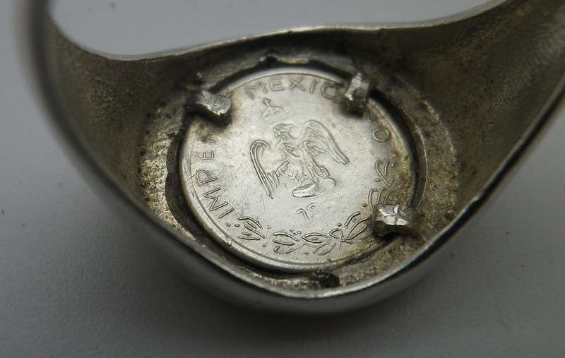 Sterling Silver Ring set with MEXICAN COIN Size P 1/2. 3.3 grams