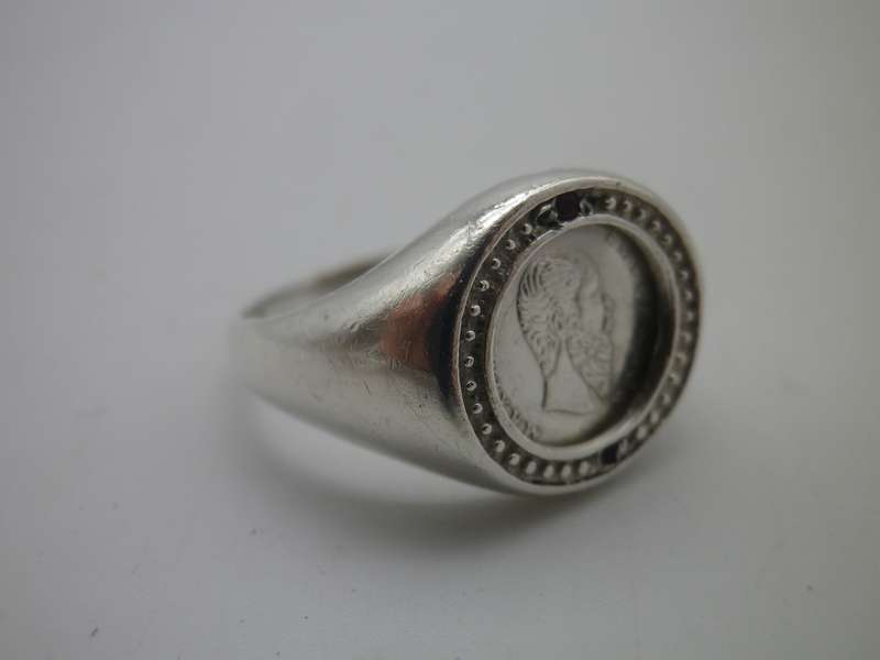 Sterling Silver Ring set with MEXICAN COIN Size P 1/2. 3.3 grams