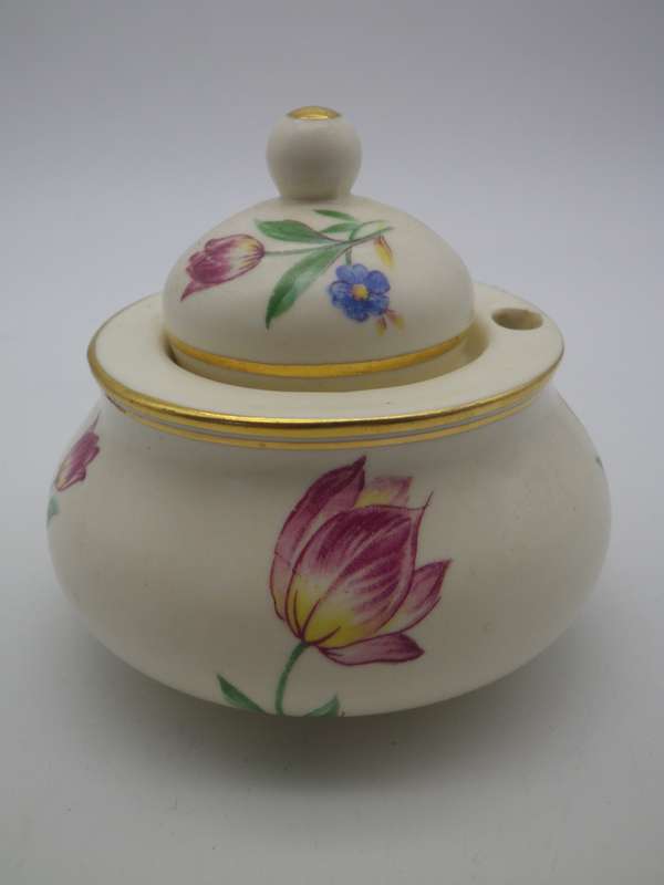 Vintage GOUDA Royal Zuid Holland Plateelbakkern ceramic inkwell with glass inset.