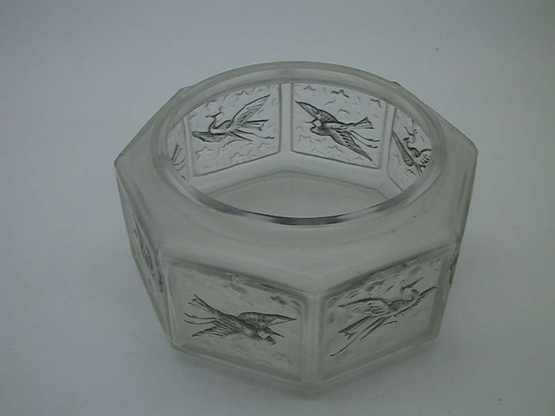 French 1920s SJ Viard Glass powder bowl & hallmarked silver & enamel lid Birmingham 1931