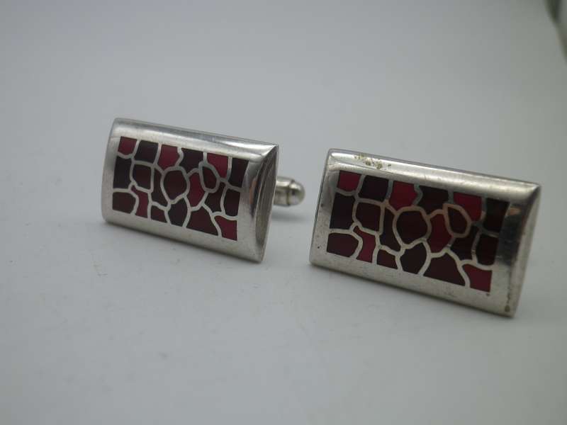 Sterling Silver & enamel cufflinks. Good Quality.  19.4g 2.4 x1.4