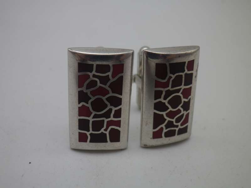 Sterling Silver & enamel cufflinks. Good Quality.  19.4g 2.4 x1.4