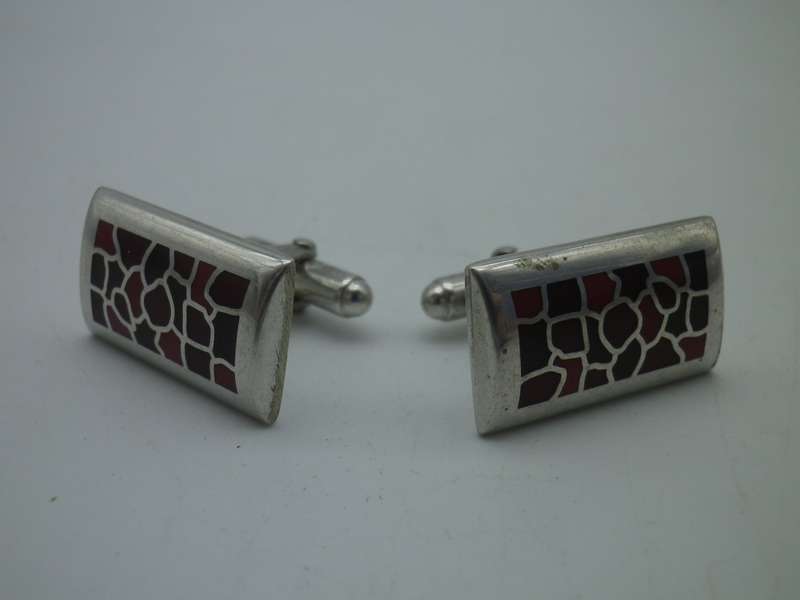 Sterling Silver & enamel cufflinks. Good Quality.  19.4g 2.4 x1.4