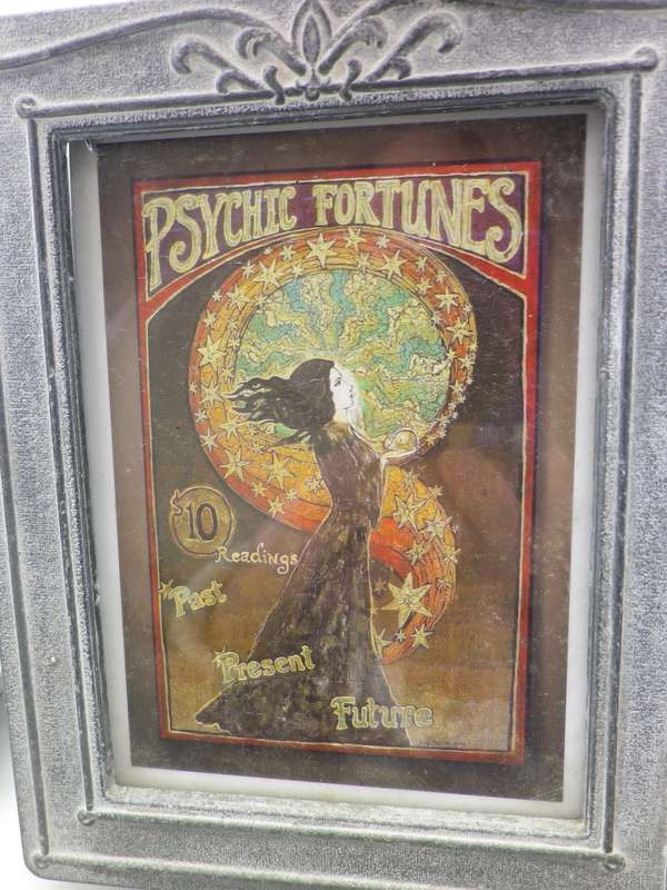 Pair ART NOUVEAU design heavy grey metal pewter? standing frames with interesting Art Nouveau prints