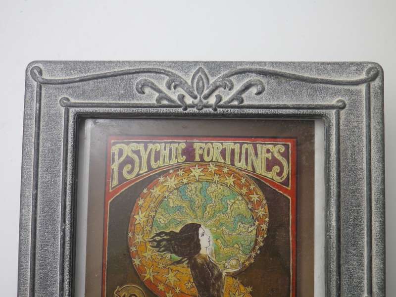 Pair ART NOUVEAU design heavy grey metal pewter? standing frames with interesting Art Nouveau prints