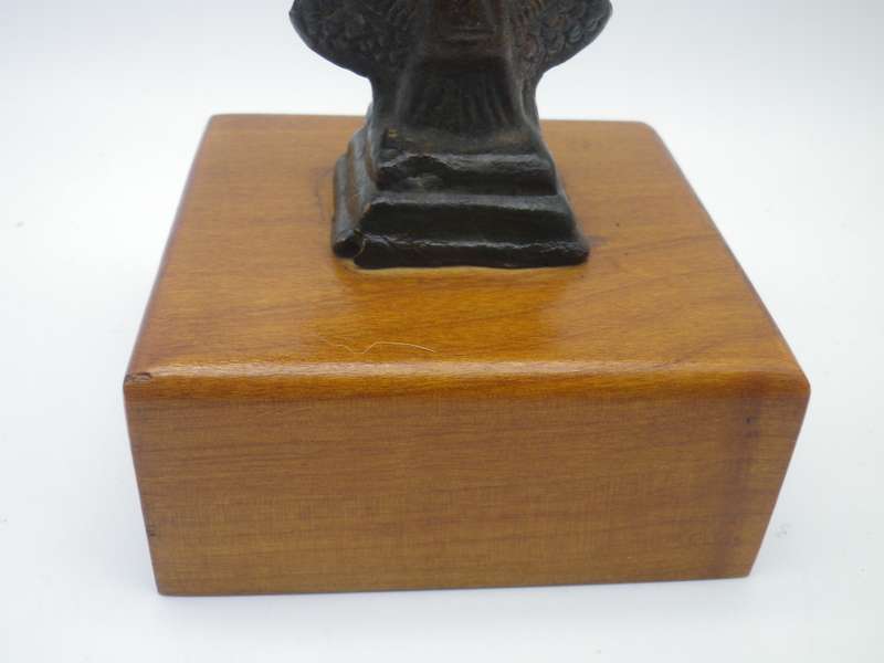 Vintage Bronze Vishnu riding a winged Garuda statue, on wooden base. 21cm