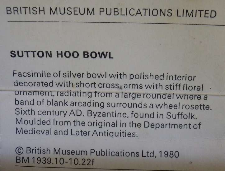 Early Byzantine Sutton Hoo Silver Metal Bowl Replica - British Museum Boxed