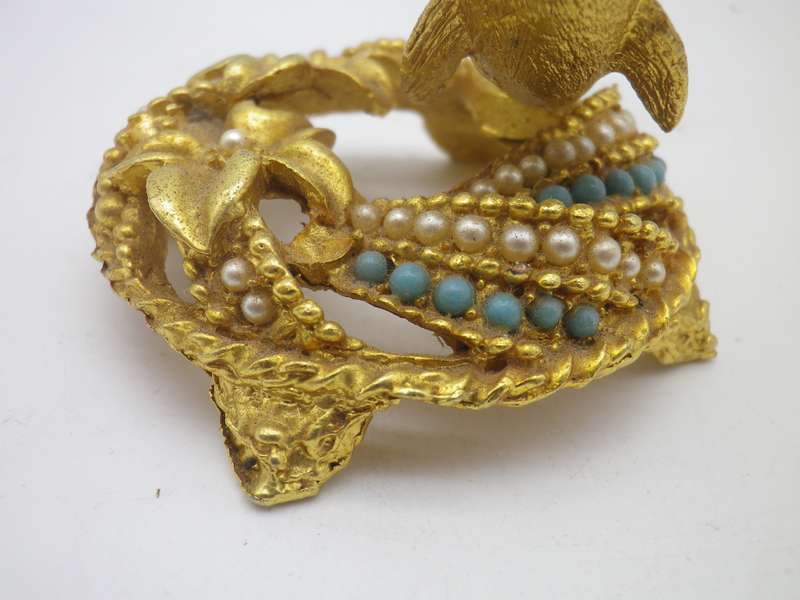 Vintage MIRELLA, England Gold tone DOLPHIN ring holder. Rare!