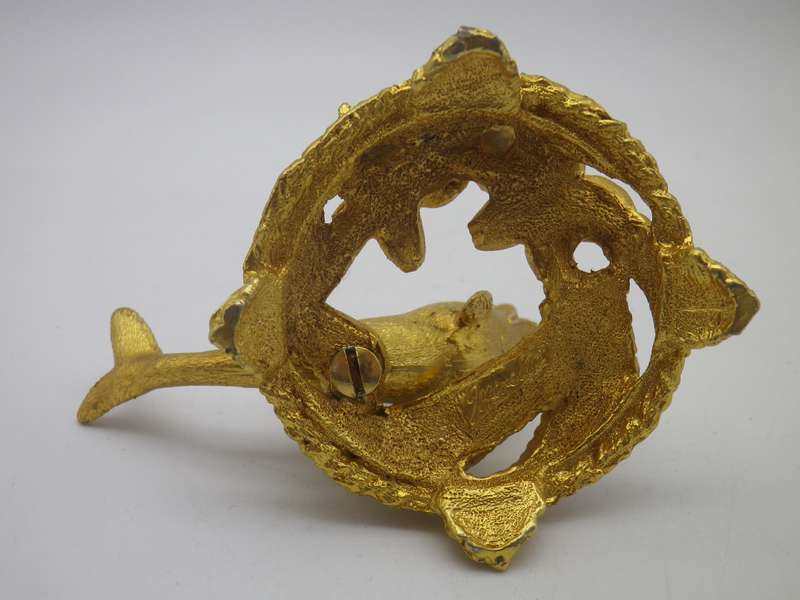 Vintage MIRELLA, England Gold tone DOLPHIN ring holder. Rare!