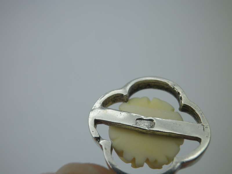 BEAUTIFUL STERLING SILVER & CARVED BONE ROSE NECKLACE