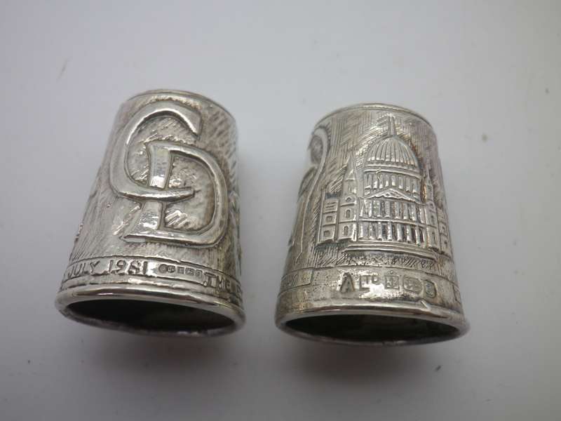 Pair Hallmarked Silver THIMBLES Charles & Diana's Wedding (Sad) 7g  Birmingham 1981 Boxed