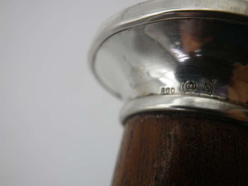 Vintage 800 Silver Top Carved Wood Walking Stick Cane Bechte G. Pforzheim 87cm