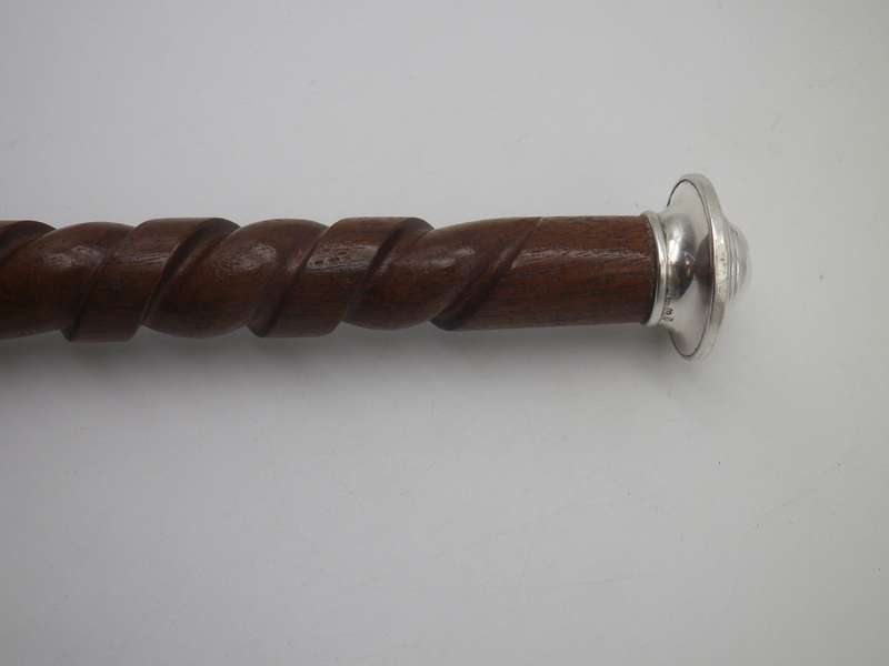 Vintage 800 Silver Top Carved Wood Walking Stick Cane Bechte G. Pforzheim 87cm